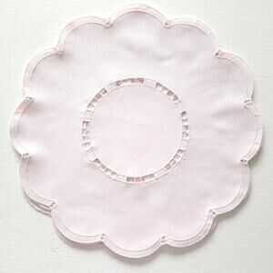 VTG Doilies Placemat Pink Round Cutwork Cotton Blend Shabby Valentine's 15" 4pcs